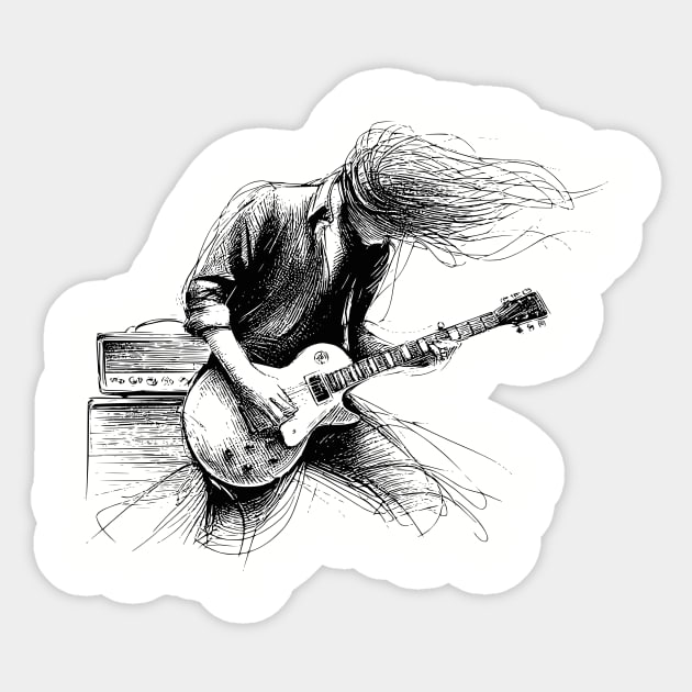 Rock Guitarist Silhouette Graphic Tee | Windblown Rock Star Guitar Legend Sticker by Mad Monkey Creations